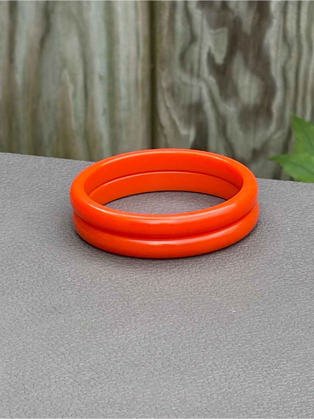 Vintage Tested Orange Bakelite Bangle Bracelet Pair Stackable 2.5” Tangerine